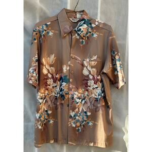 Tropicana Hawaii Floral Button-Up Shirt - Earthy Tones, Retro Island Style - M